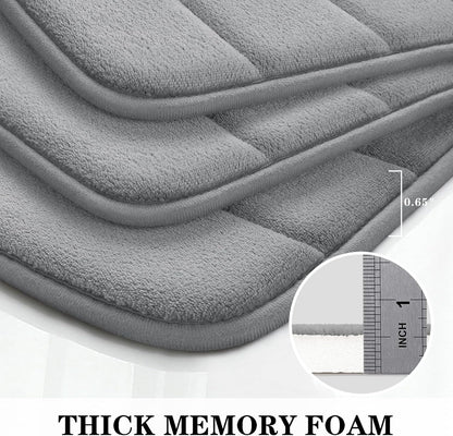 Black Memory Foam Bathroom Rug Set 3 Piece, Non Slip Extra Soft Absorbent Washable & Dry Toilet Bath Mat Sets