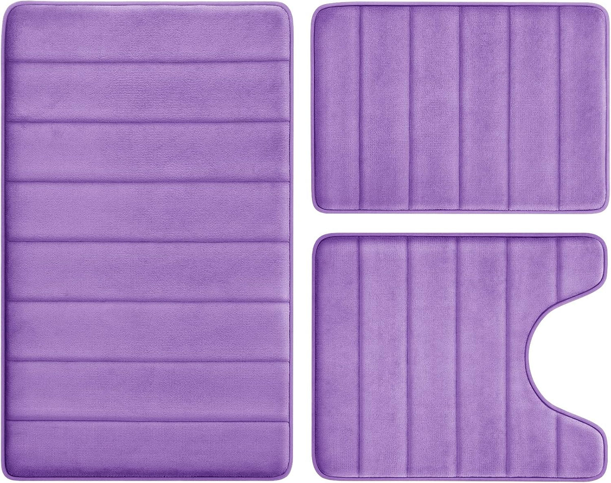 Black Memory Foam Bathroom Rug Set 3 Piece, Non Slip Extra Soft Absorbent Washable & Dry Toilet Bath Mat Sets