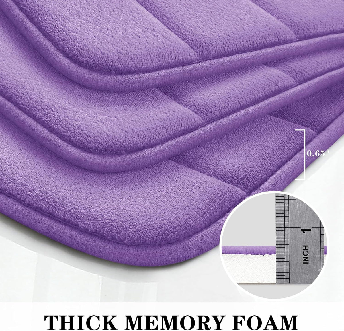Black Memory Foam Bathroom Rug Set 3 Piece, Non Slip Extra Soft Absorbent Washable & Dry Toilet Bath Mat Sets