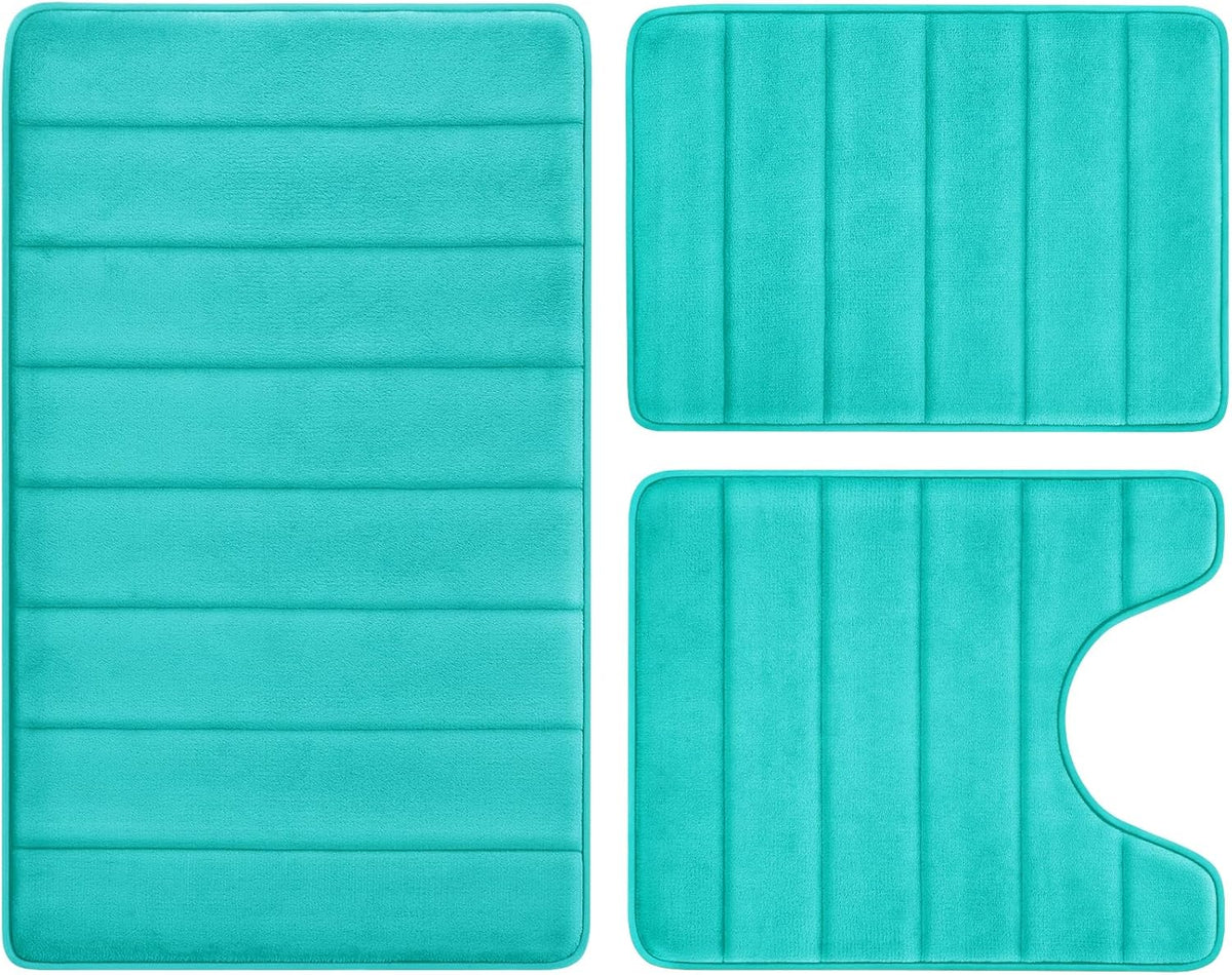 Black Memory Foam Bathroom Rug Set 3 Piece, Non Slip Extra Soft Absorbent Washable & Dry Toilet Bath Mat Sets