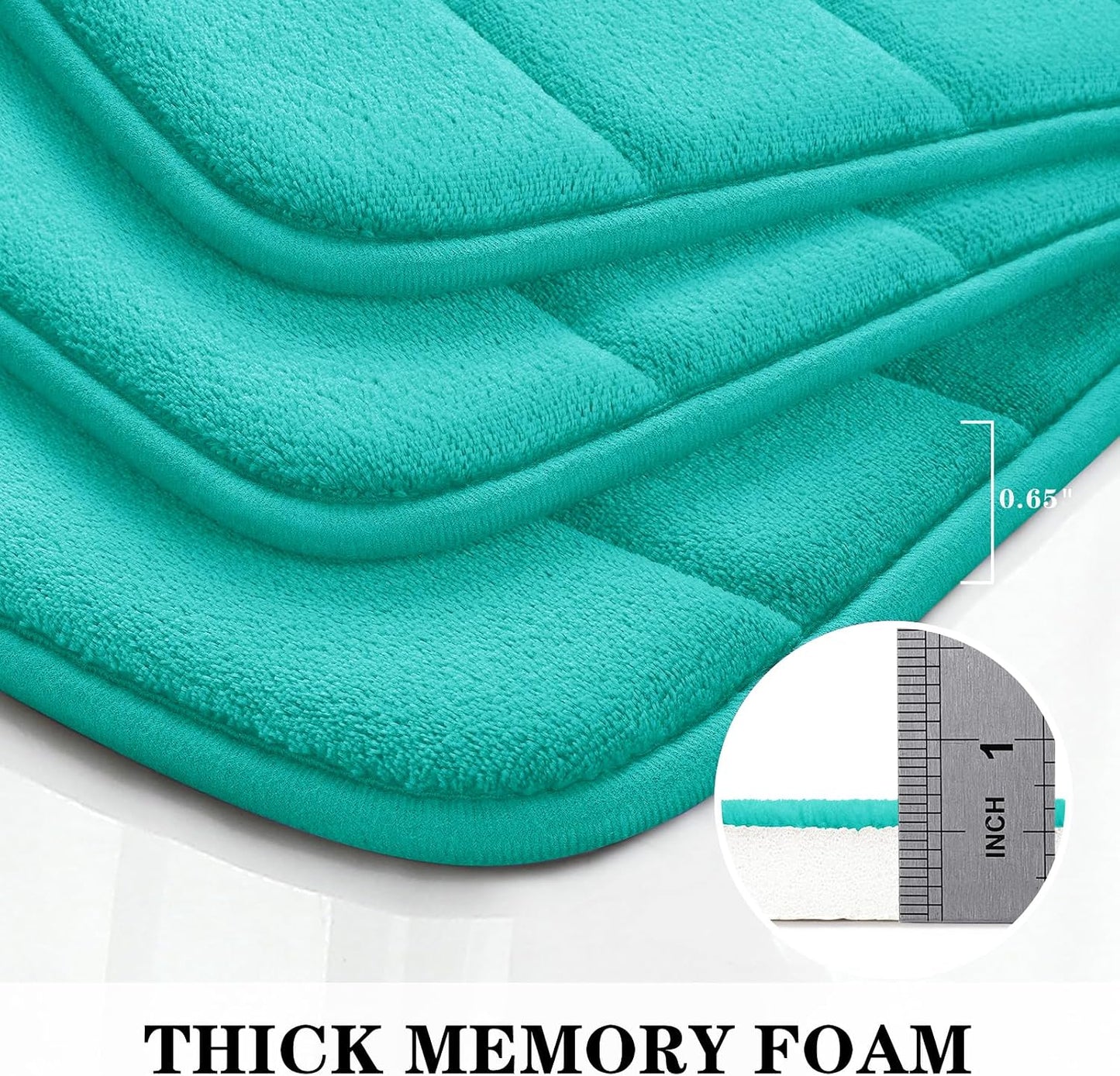 Black Memory Foam Bathroom Rug Set 3 Piece, Non Slip Extra Soft Absorbent Washable & Dry Toilet Bath Mat Sets
