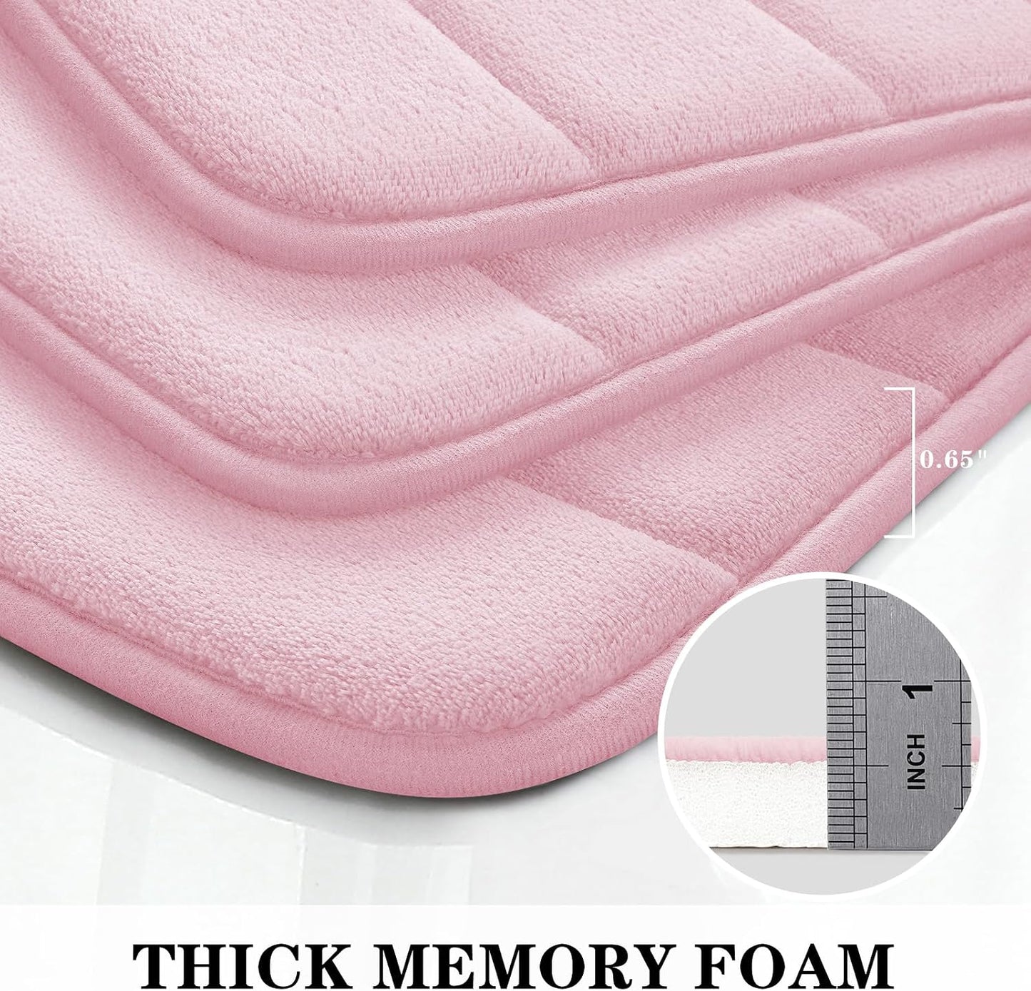 Black Memory Foam Bathroom Rug Set 3 Piece, Non Slip Extra Soft Absorbent Washable & Dry Toilet Bath Mat Sets