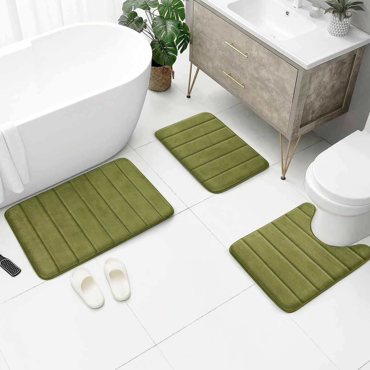 Black Memory Foam Bathroom Rug Set 3 Piece, Non Slip Extra Soft Absorbent Washable & Dry Toilet Bath Mat Sets
