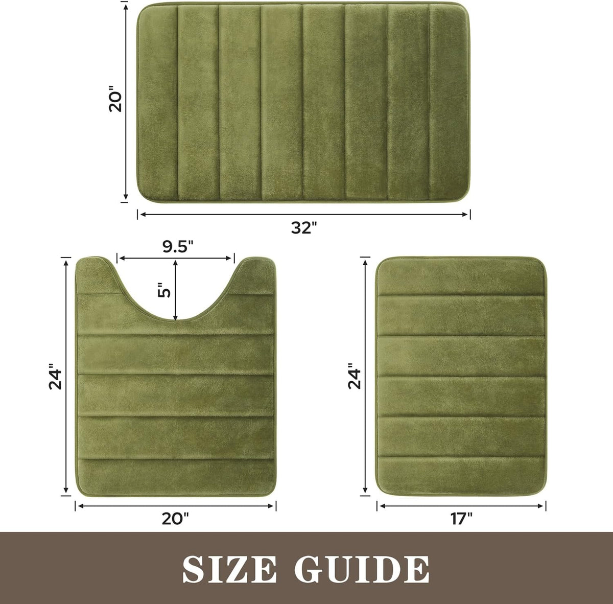 Black Memory Foam Bathroom Rug Set 3 Piece, Non Slip Extra Soft Absorbent Washable & Dry Toilet Bath Mat Sets
