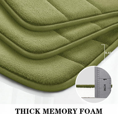 Black Memory Foam Bathroom Rug Set 3 Piece, Non Slip Extra Soft Absorbent Washable & Dry Toilet Bath Mat Sets