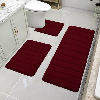 Black Memory Foam Bathroom Rug Set 3 Piece, Non Slip Extra Soft Absorbent Washable & Dry Toilet Bath Mat Sets