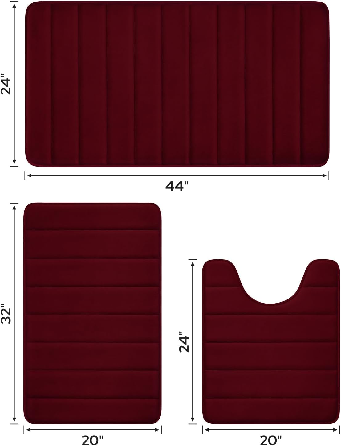 Black Memory Foam Bathroom Rug Set 3 Piece, Non Slip Extra Soft Absorbent Washable & Dry Toilet Bath Mat Sets