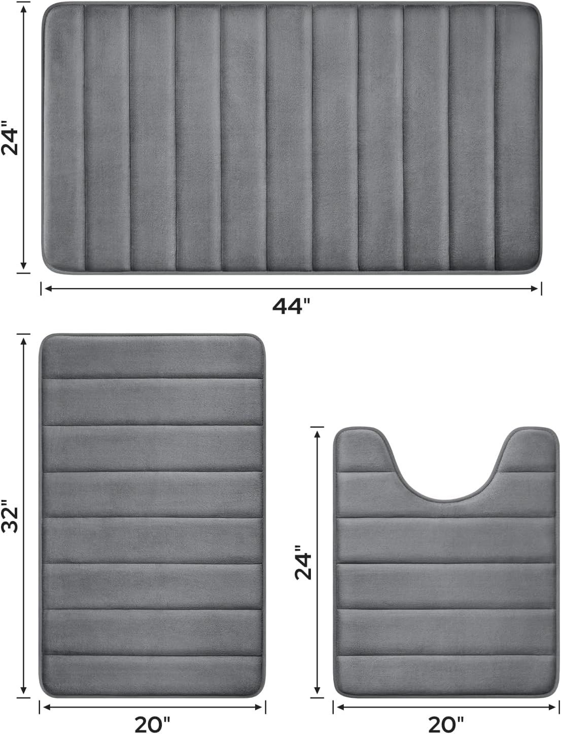 Black Memory Foam Bathroom Rug Set 3 Piece, Non Slip Extra Soft Absorbent Washable & Dry Toilet Bath Mat Sets