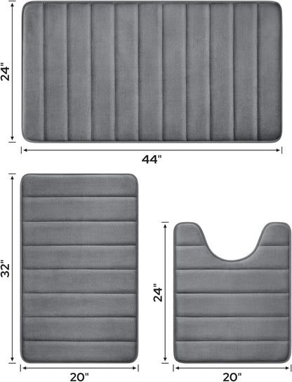 Black Memory Foam Bathroom Rug Set 3 Piece, Non Slip Extra Soft Absorbent Washable & Dry Toilet Bath Mat Sets