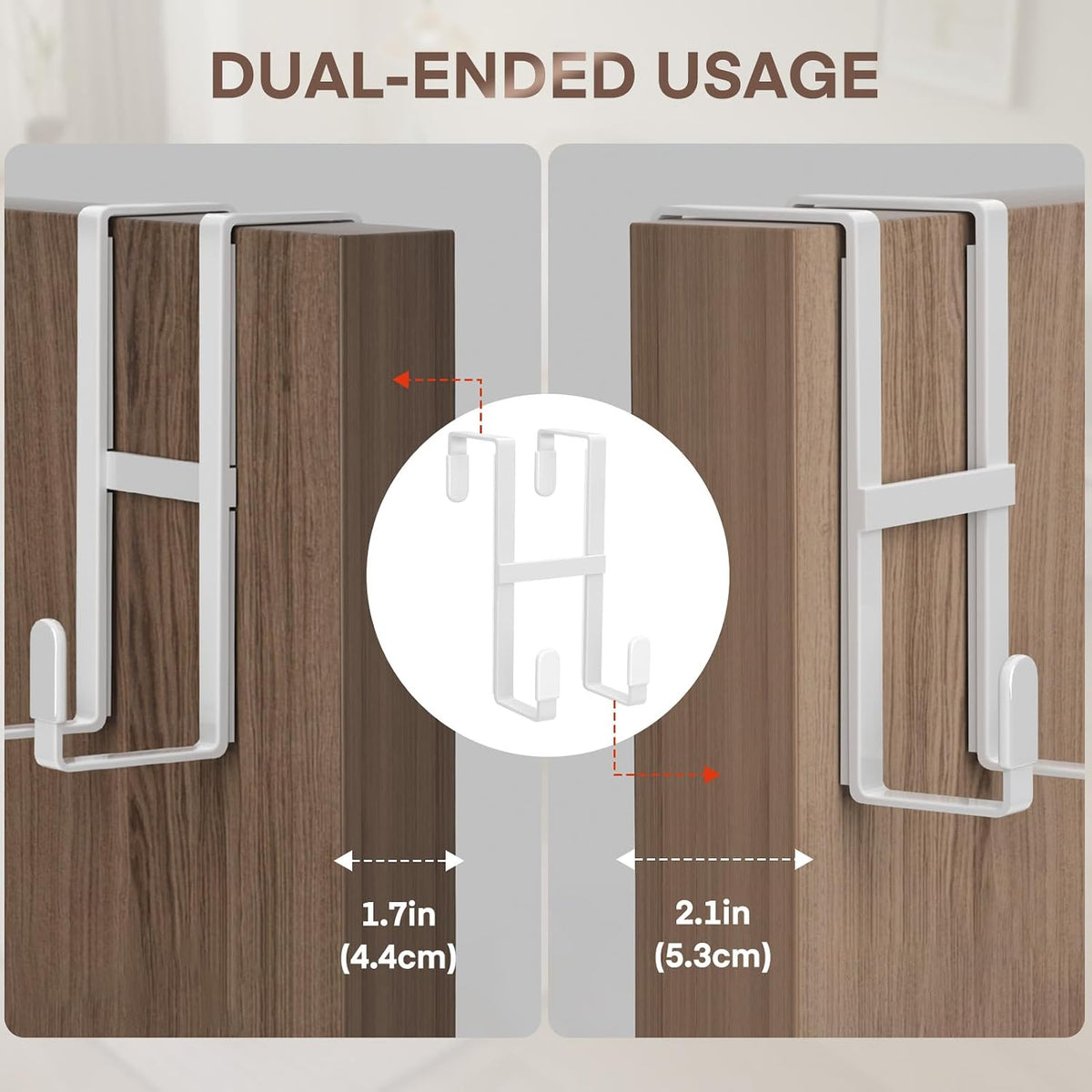 Over The Door Hooks, 2 Packs Double Sided-Hanger Fits Door 1-7/8"White