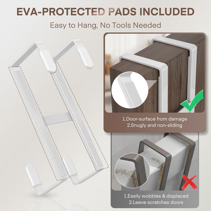 Over The Door Hooks, 2 Packs Double Sided-Hanger Fits Door 1-7/8"White