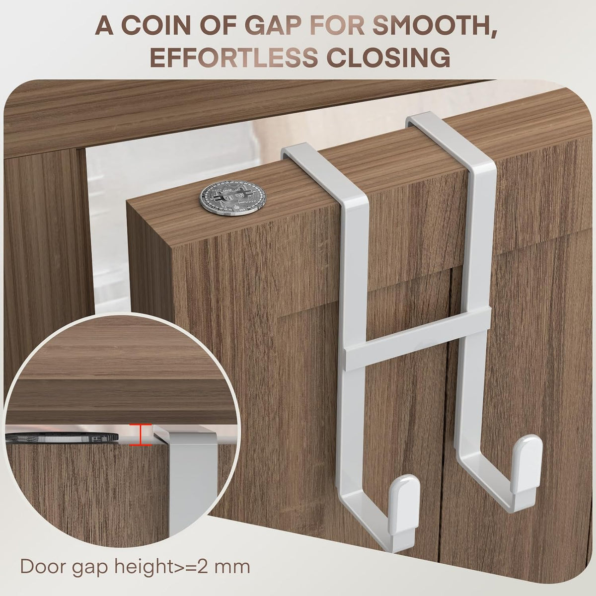 Over The Door Hooks, 2 Packs Double Sided-Hanger Fits Door 1-7/8"White