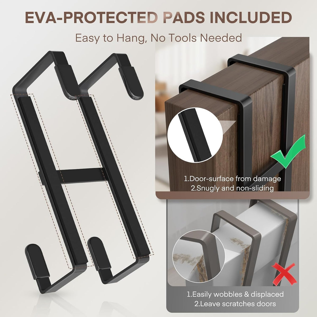 Over The Door Hooks, 2 Packs Double Sided-Hanger Fits Door 1-7/8"White