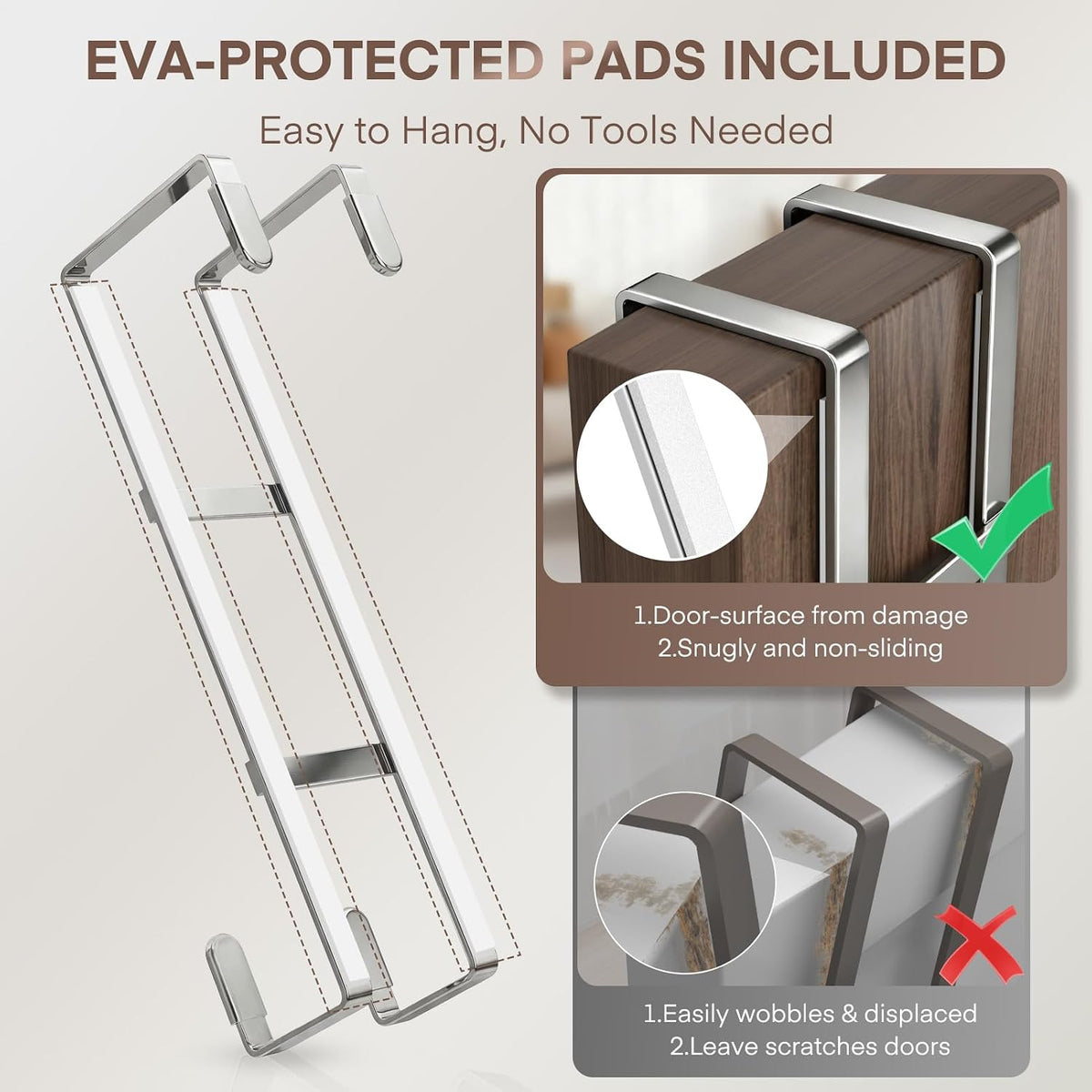 Over The Door Hooks, 2 Packs Double Sided-Hanger Fits Door 1-7/8"White