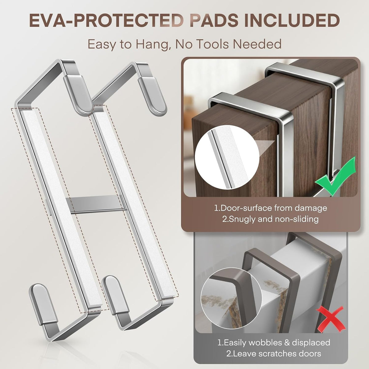 Over The Door Hooks, 2 Packs Double Sided-Hanger Fits Door 1-7/8"White
