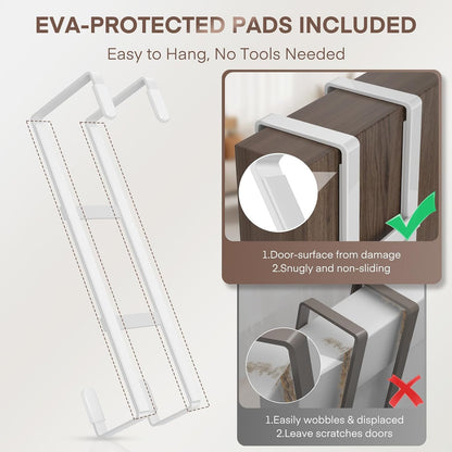 Over The Door Hooks, 2 Packs Double Sided-Hanger Fits Door 1-7/8"White