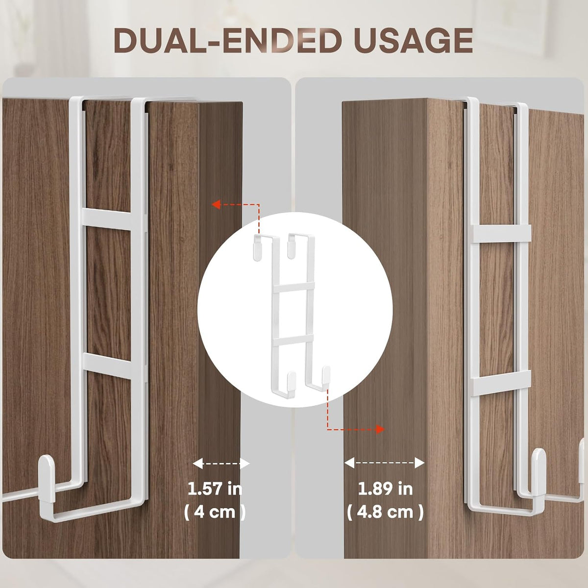 Over The Door Hooks, 2 Packs Double Sided-Hanger Fits Door 1-7/8"White