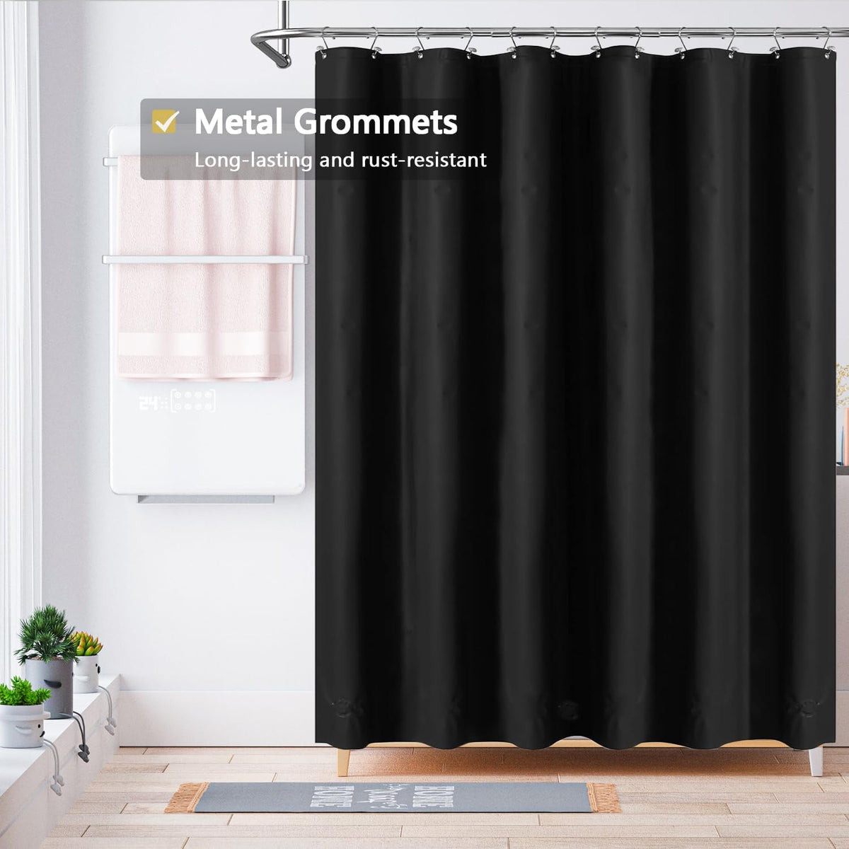 Fabric Shower Curtain Liner, Waterproof Hotel Quality, Bathroom Curtains Rust Resistant Grommets, 72 x 72 Machine Washable (Black) - Colors B