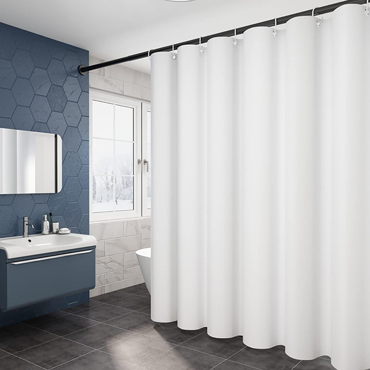 Fabric Shower Curtain Liner, Waterproof Hotel Quality, Bathroom Curtains Rust Resistant Grommets, 72 x 72 Machine Washable (Black) - Colors B
