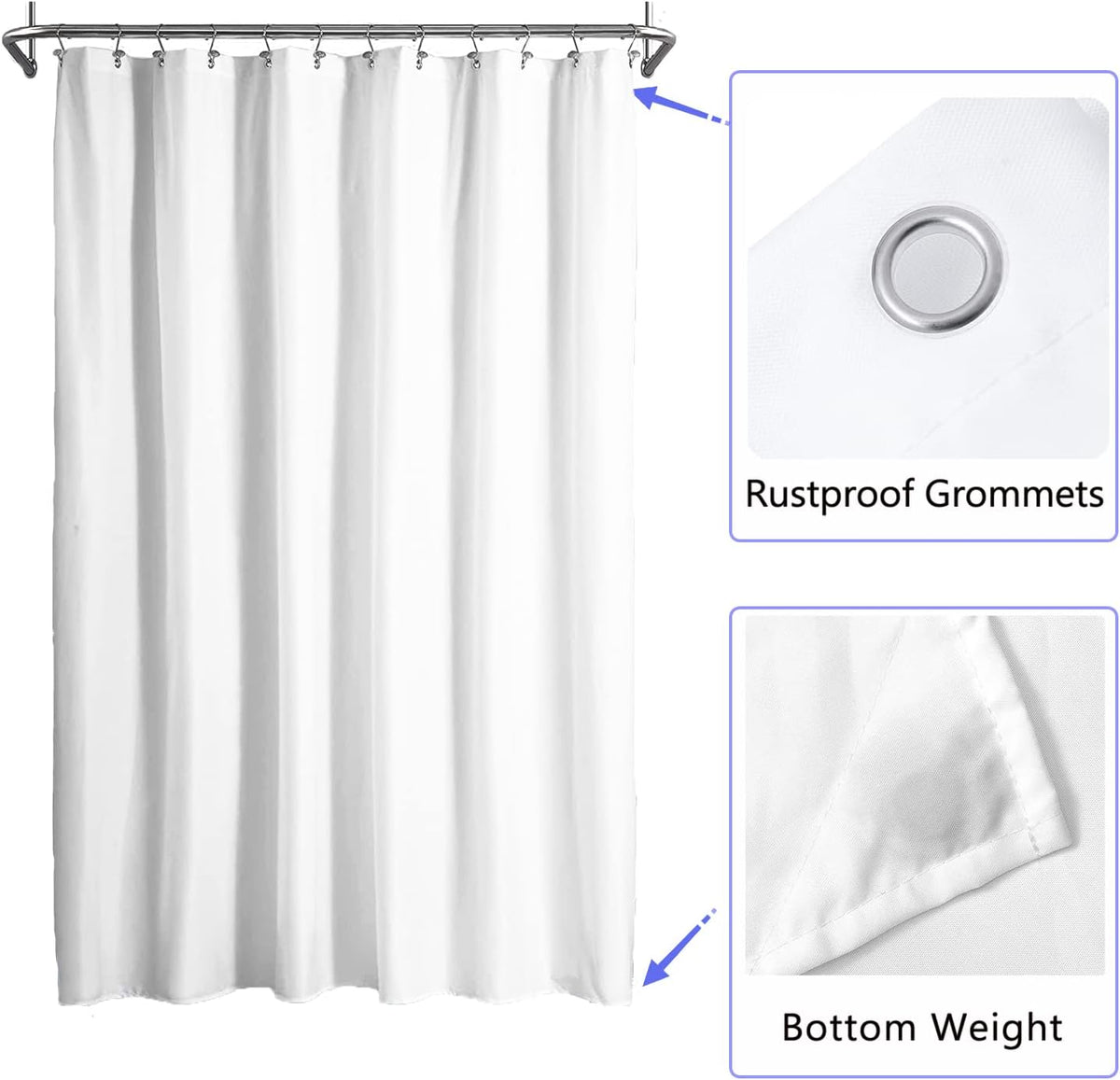 Fabric Shower Curtain Liner, Waterproof Hotel Quality, Bathroom Curtains Rust Resistant Grommets, 72 x 72 Machine Washable (Black) - Colors B