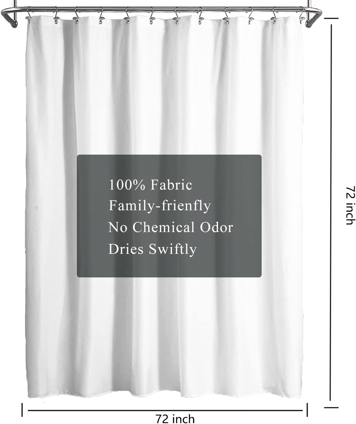 Fabric Shower Curtain Liner, Waterproof Hotel Quality, Bathroom Curtains Rust Resistant Grommets, 72 x 72 Machine Washable (Black) - Colors B
