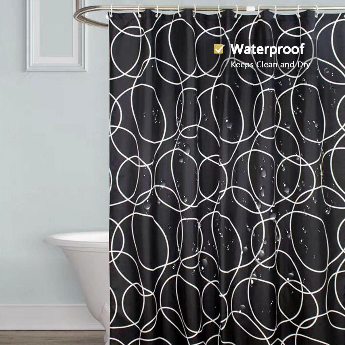 Fabric Shower Curtain Liner, Waterproof Hotel Quality, Bathroom Curtains Rust Resistant Grommets, 72 x 72 Machine Washable (Black) - Colors B