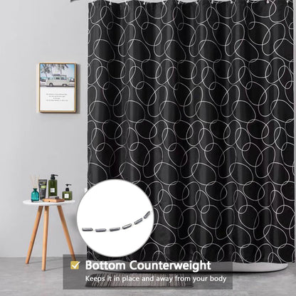 Fabric Shower Curtain Liner, Waterproof Hotel Quality, Bathroom Curtains Rust Resistant Grommets, 72 x 72 Machine Washable (Black) - Colors B