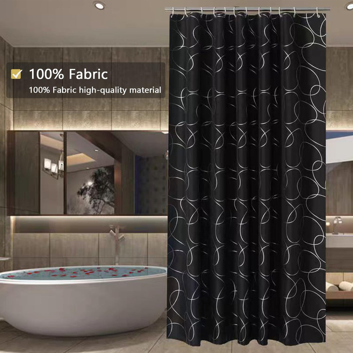 Fabric Shower Curtain Liner, Waterproof Hotel Quality, Bathroom Curtains Rust Resistant Grommets, 72 x 72 Machine Washable (Black) - Colors B