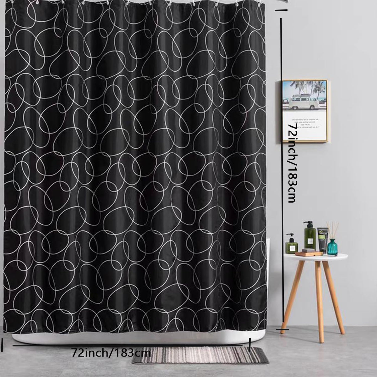 Fabric Shower Curtain Liner, Waterproof Hotel Quality, Bathroom Curtains Rust Resistant Grommets, 72 x 72 Machine Washable (Black) - Colors B