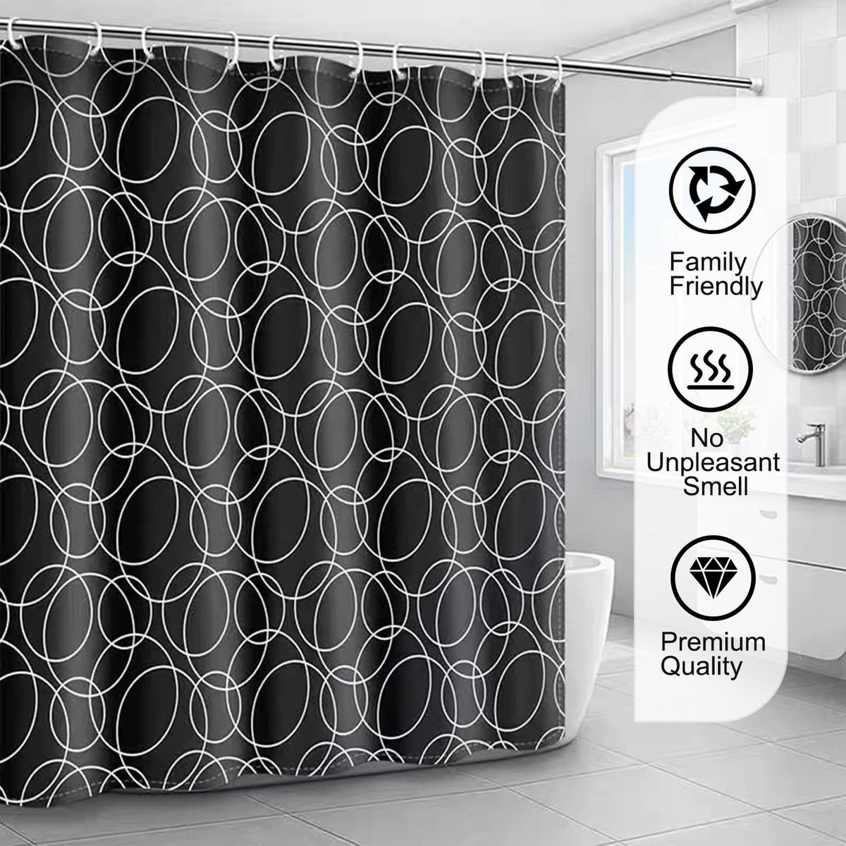 Fabric Shower Curtain Liner, Waterproof Hotel Quality, Bathroom Curtains Rust Resistant Grommets, 72 x 72 Machine Washable (Black) - Colors B