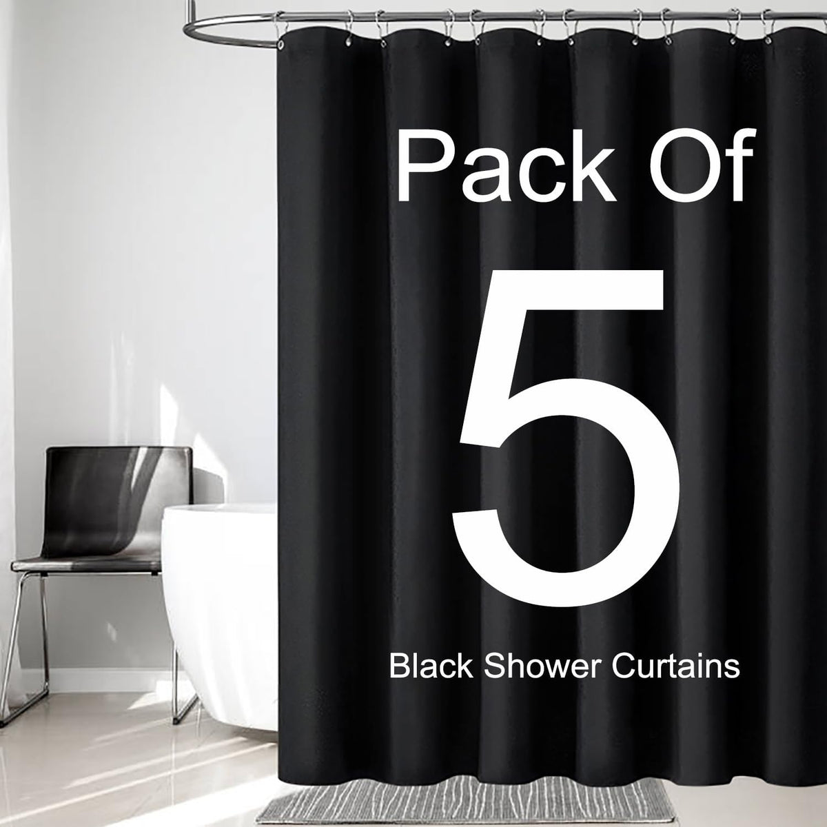 Fabric Shower Curtain Liner, Waterproof Hotel Quality, Bathroom Curtains Rust Resistant Grommets, 72 x 72 Machine Washable (Black) - Colors B