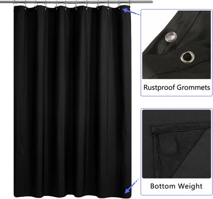 Fabric Shower Curtain Liner, Waterproof Hotel Quality, Bathroom Curtains Rust Resistant Grommets, 72 x 72 Machine Washable (Black) - Colors B