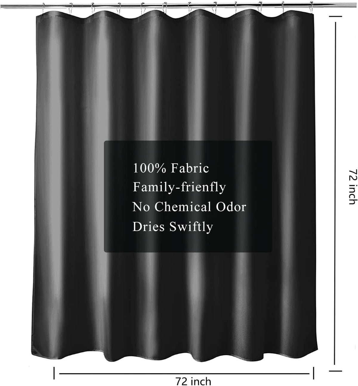 Fabric Shower Curtain Liner, Waterproof Hotel Quality, Bathroom Curtains Rust Resistant Grommets, 72 x 72 Machine Washable (Black) - Colors B