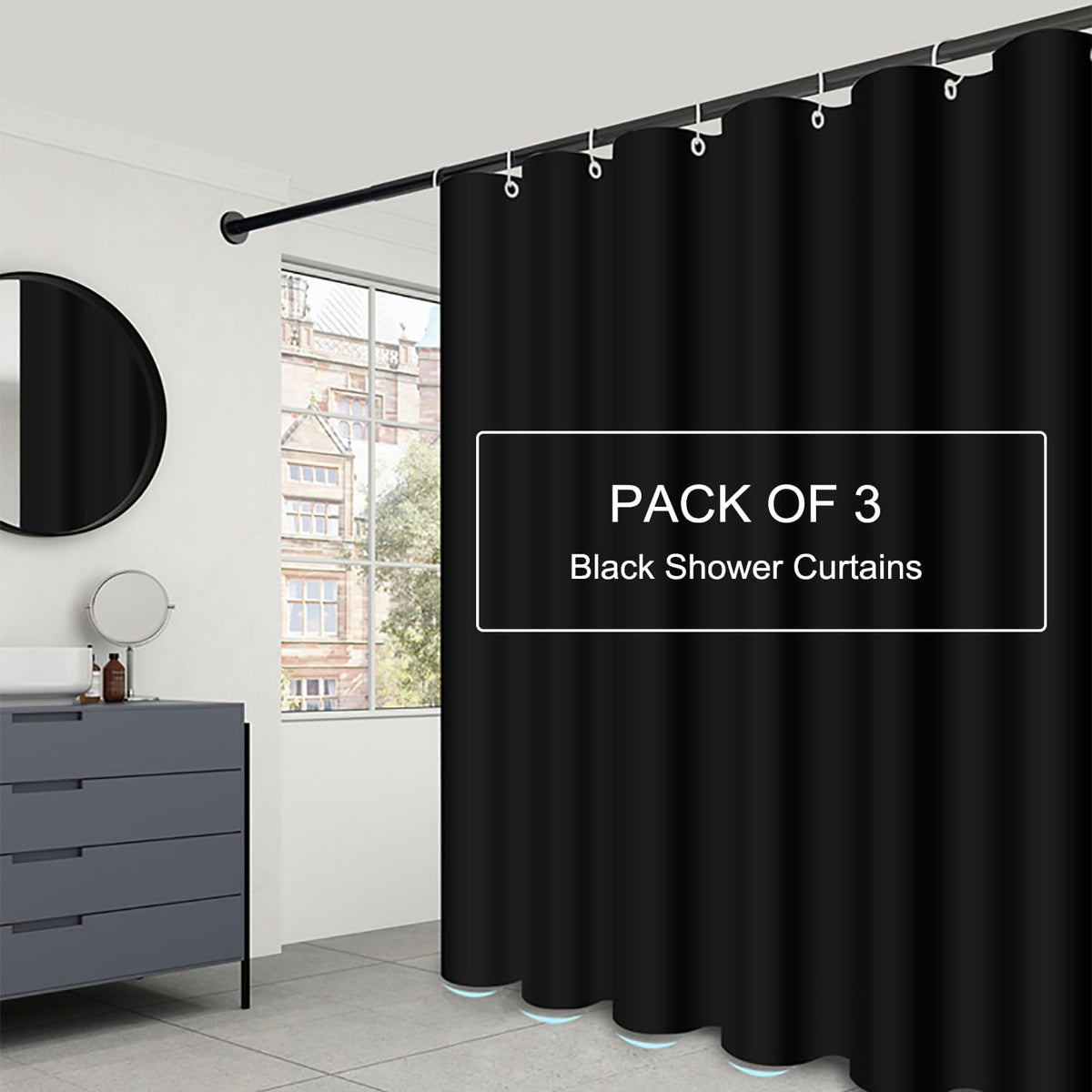 Fabric Shower Curtain Liner, Waterproof Hotel Quality, Bathroom Curtains Rust Resistant Grommets, 72 x 72 Machine Washable (Black) - Colors B