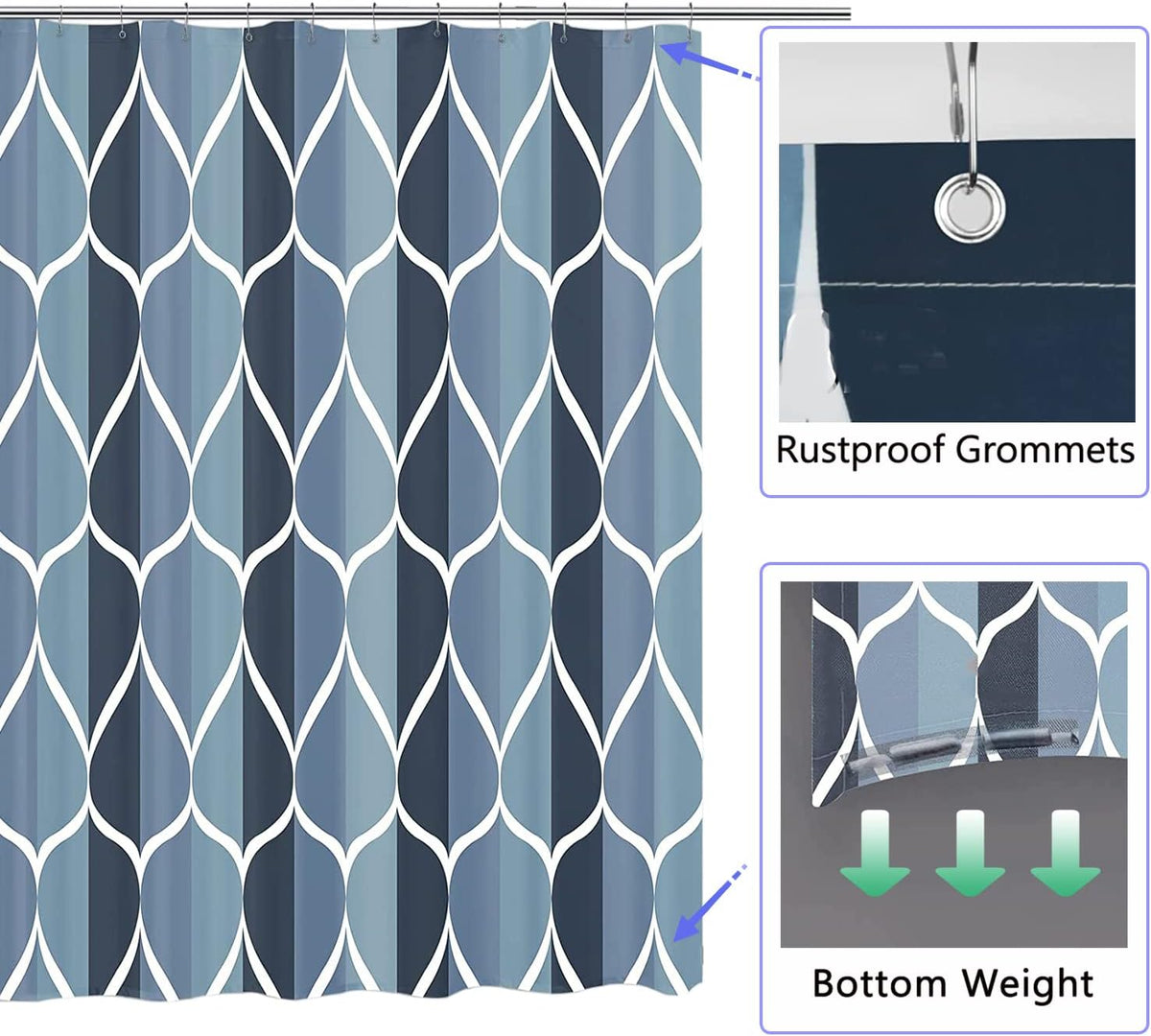 Fabric Shower Curtain Liner, Waterproof Hotel Quality, Bathroom Curtains Rust Resistant Grommets, 72 x 72 Machine Washable (Black) - Colors B