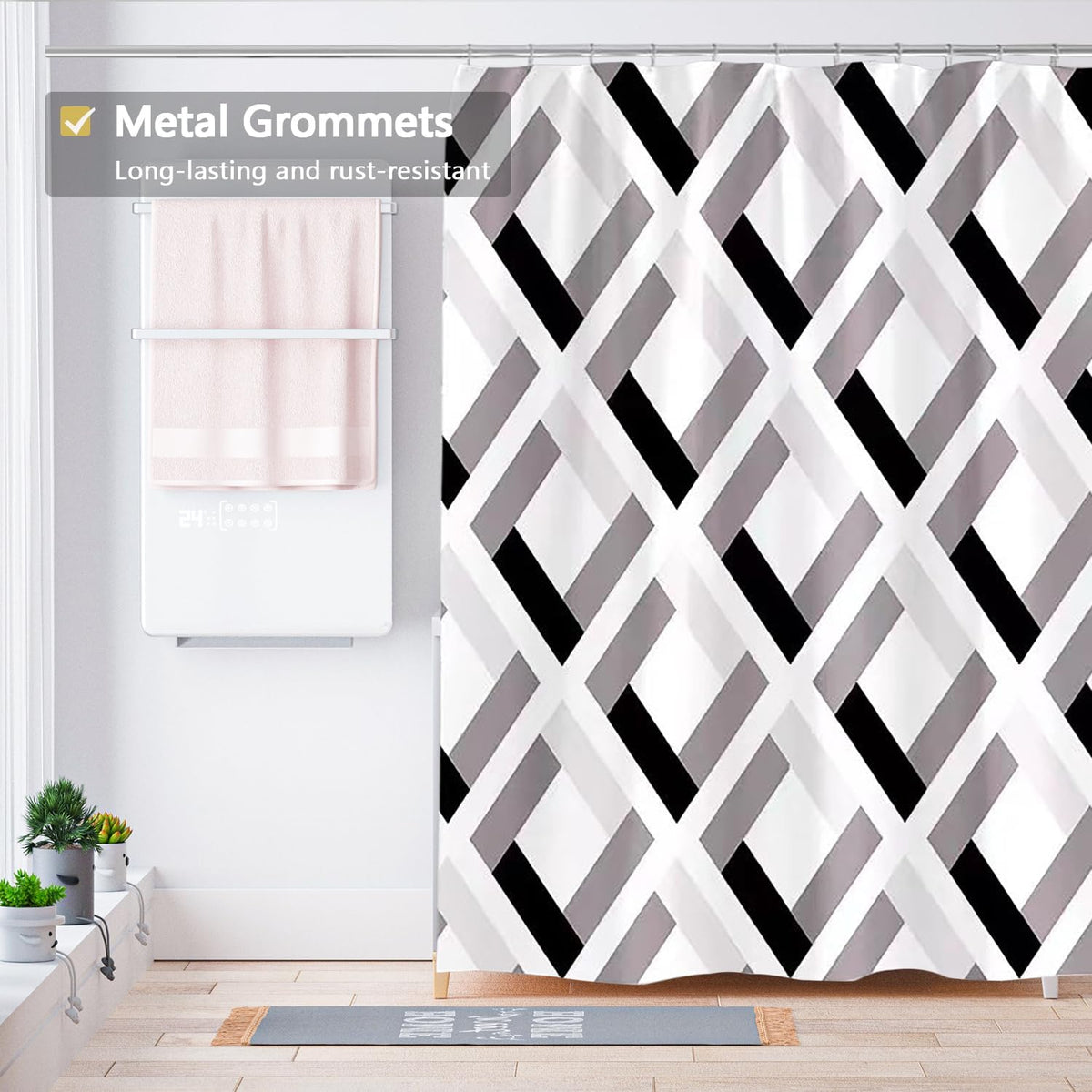 Fabric Shower Curtain Liner, Waterproof Hotel Quality, Bathroom Curtains Rust Resistant Grommets, 72 x 72 Machine Washable (Black) - Colors B