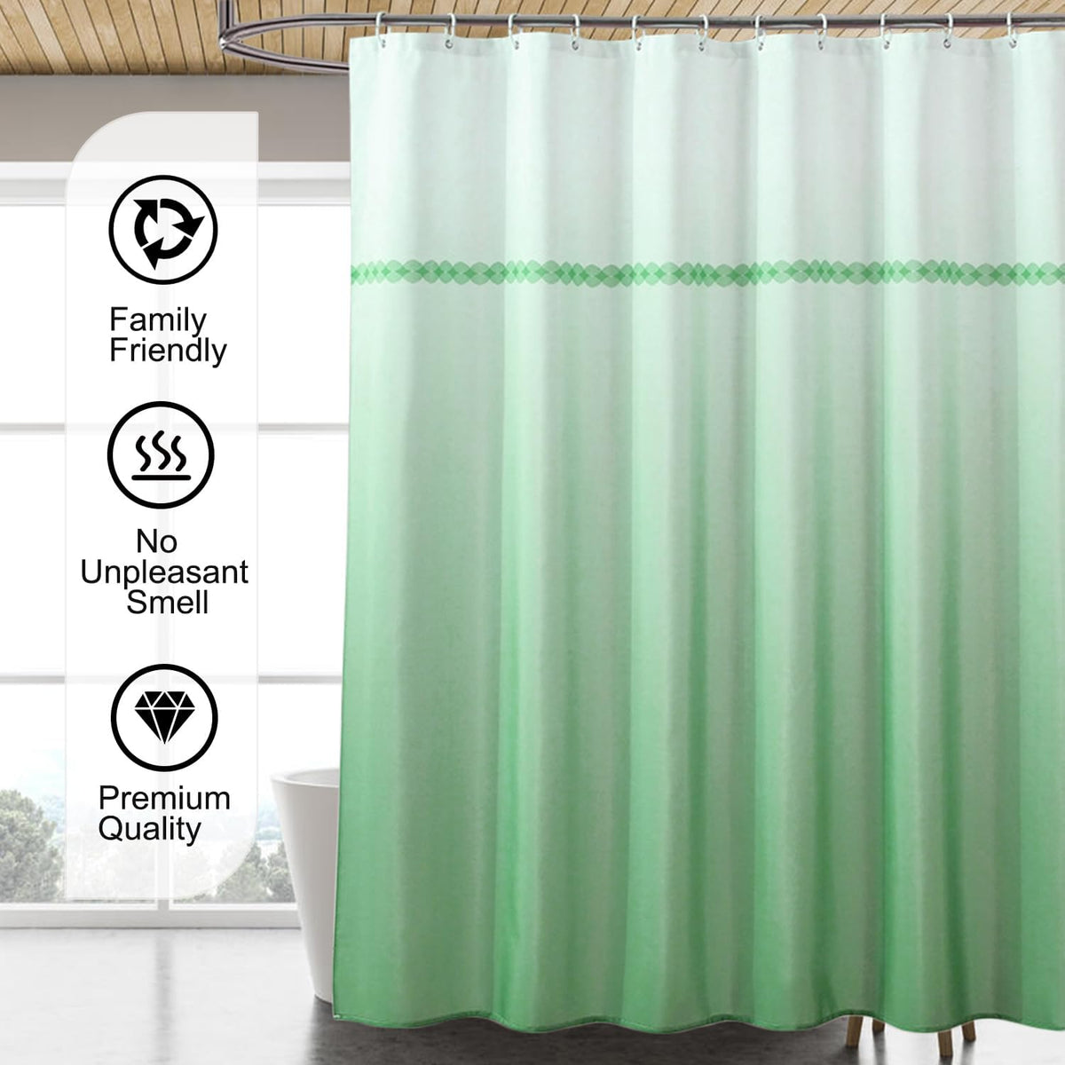 Fabric Shower Curtain Liner, Waterproof Hotel Quality, Bathroom Curtains Rust Resistant Grommets, 72 x 72 Machine Washable (Black) - Colors B