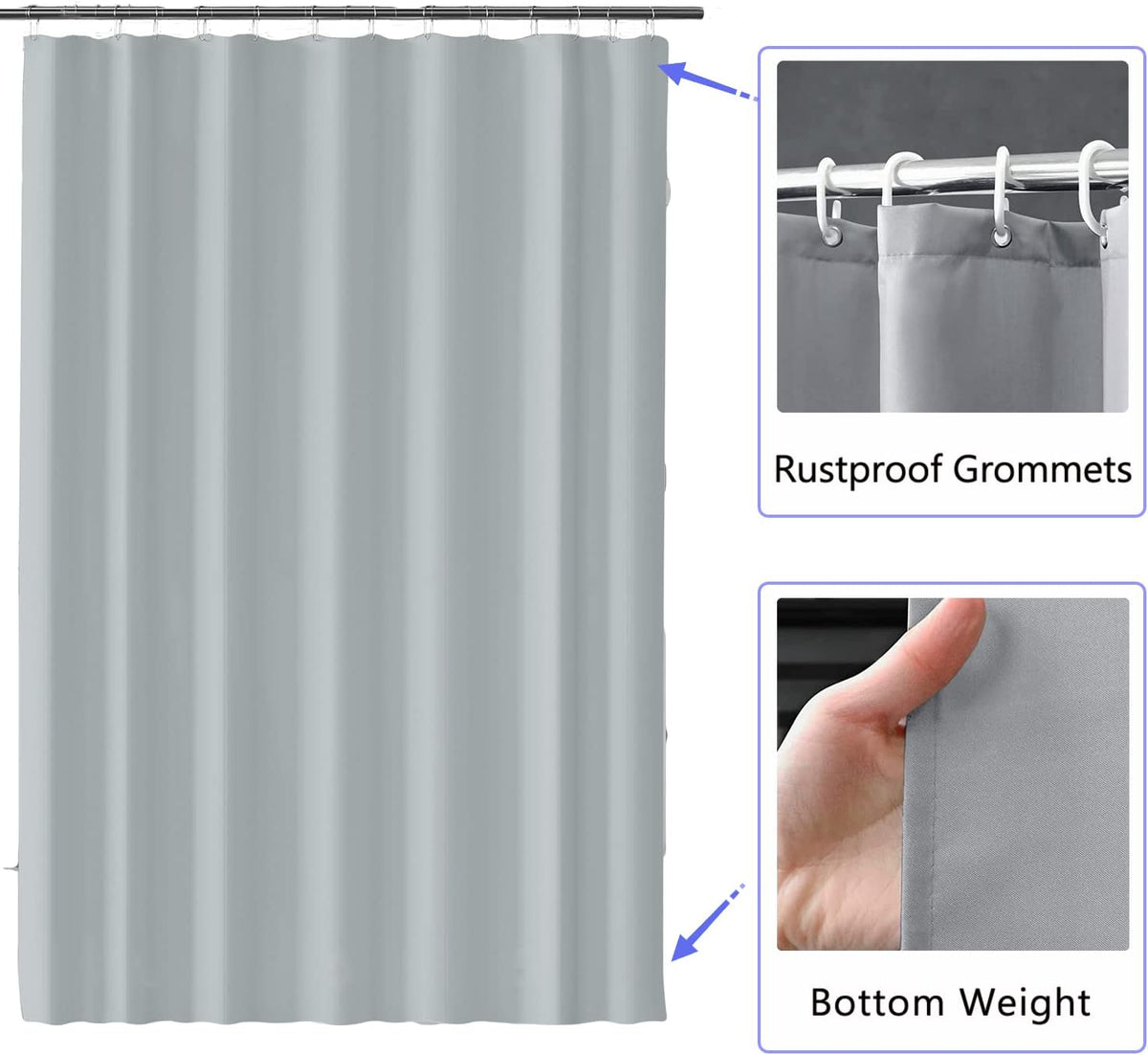 Fabric Shower Curtain Liner, Waterproof Hotel Quality, Bathroom Curtains Rust Resistant Grommets, 72 x 72 Machine Washable (Black) - Colors B