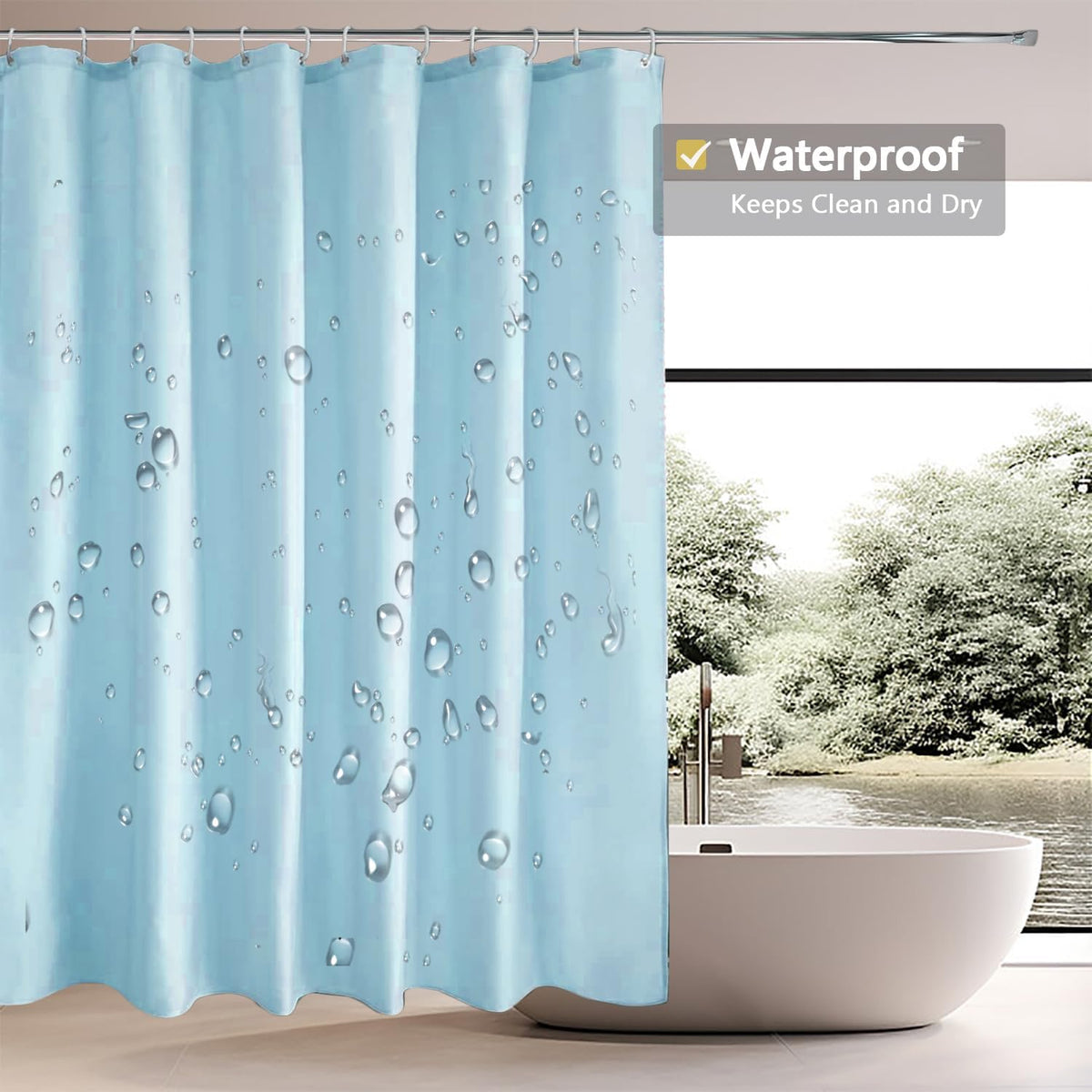Fabric Shower Curtain Liner, Waterproof Hotel Quality, Bathroom Curtains Rust Resistant Grommets, 72 x 72 Machine Washable (Black) - Colors B