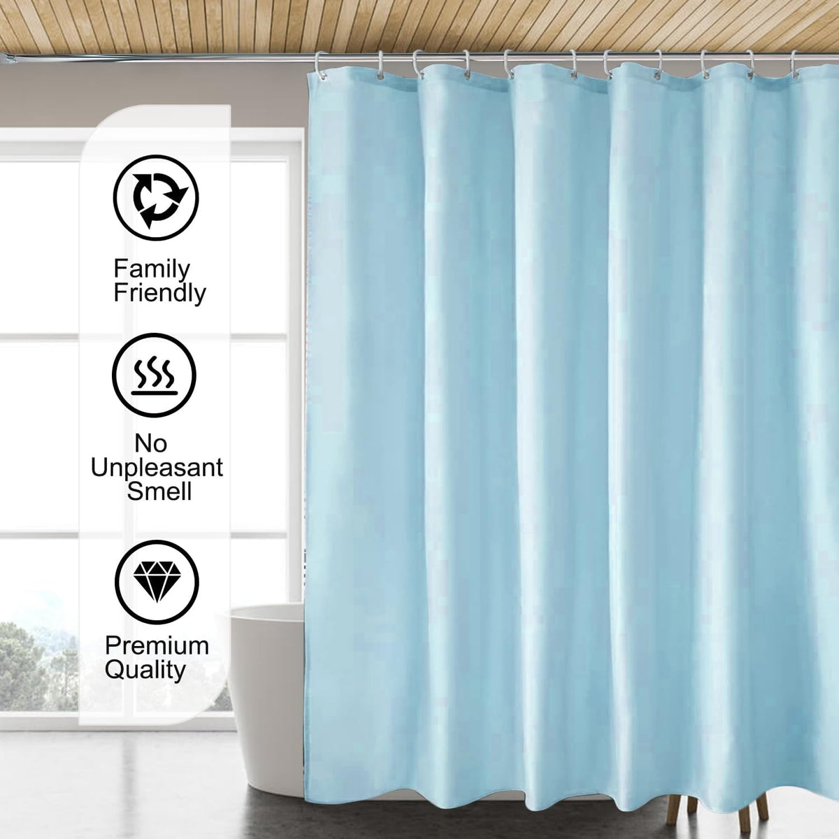 Fabric Shower Curtain Liner, Waterproof Hotel Quality, Bathroom Curtains Rust Resistant Grommets, 72 x 72 Machine Washable (Black) - Colors B