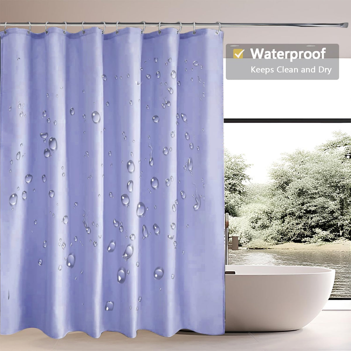 Fabric Shower Curtain Liner, Waterproof Hotel Quality, Bathroom Curtains Rust Resistant Grommets, 72 x 72 Machine Washable (Black) - Colors B
