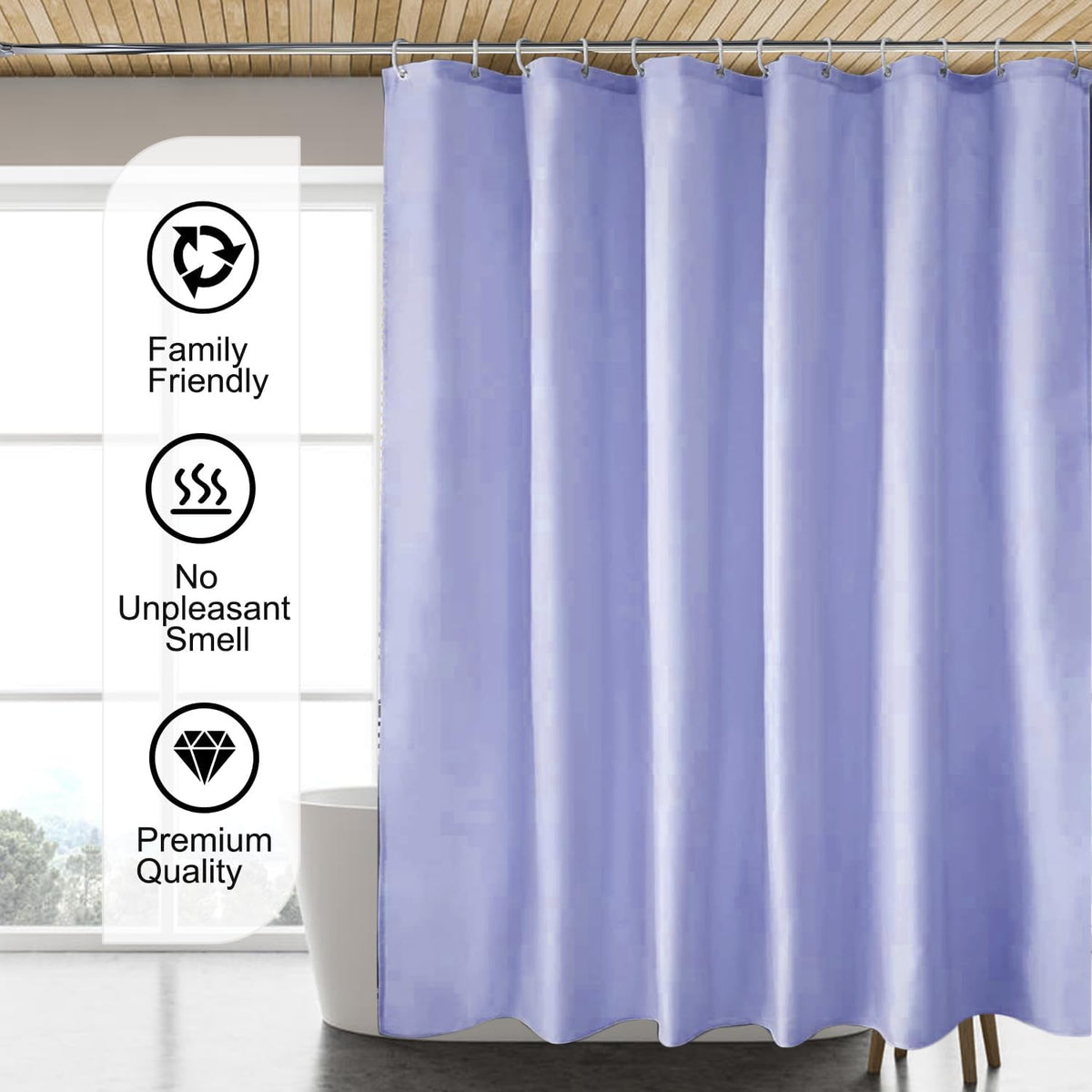 Fabric Shower Curtain Liner, Waterproof Hotel Quality, Bathroom Curtains Rust Resistant Grommets, 72 x 72 Machine Washable (Black) - Colors B