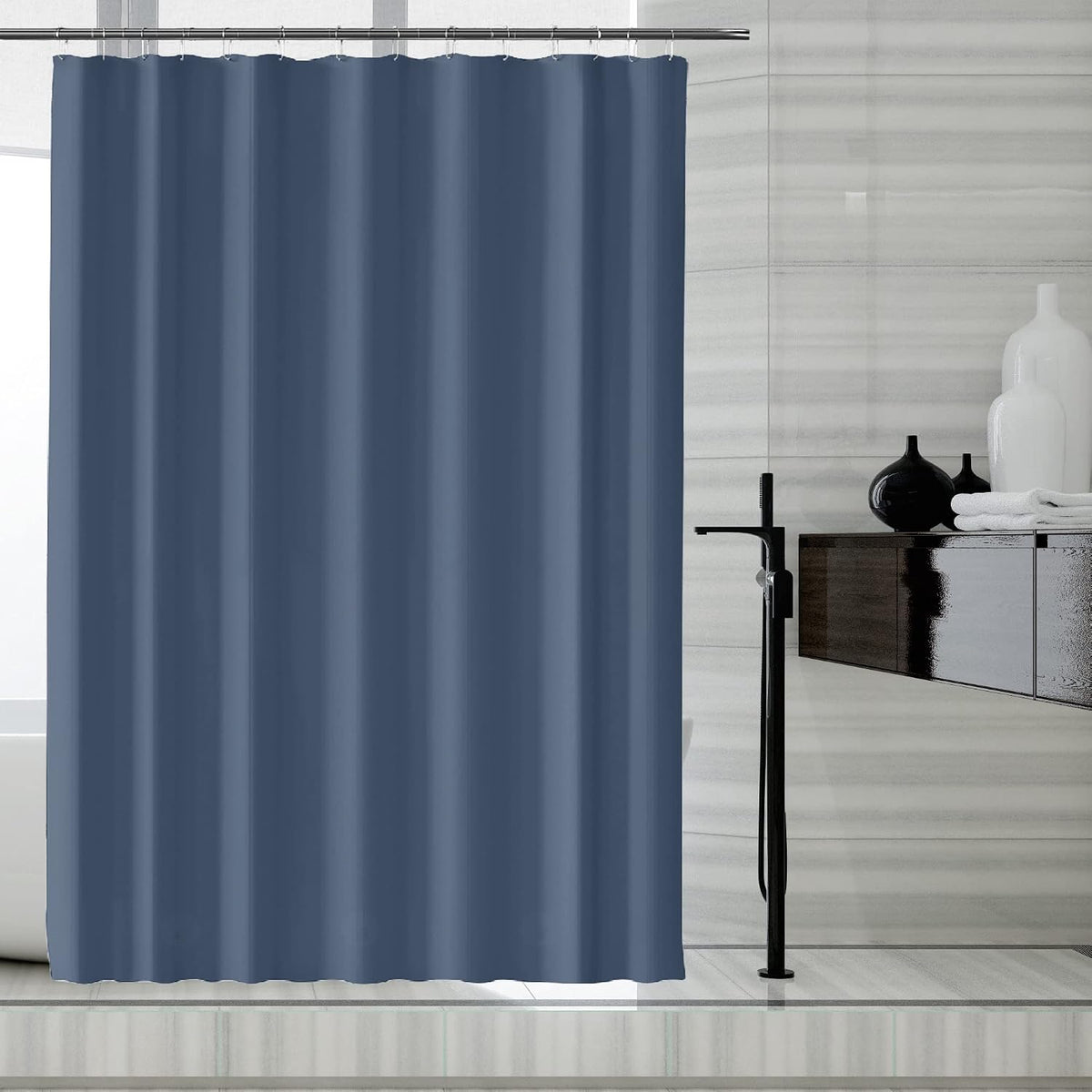 Fabric Shower Curtain Liner, Waterproof Hotel Quality, Bathroom Curtains Rust Resistant Grommets, 72 x 72 Machine Washable (Black) - Colors B