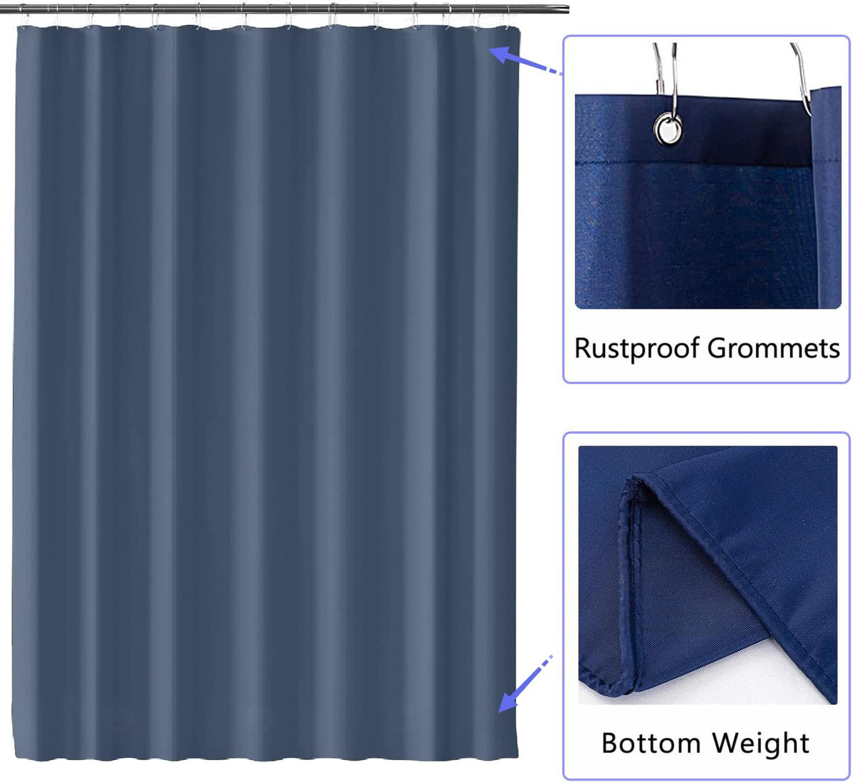 Fabric Shower Curtain Liner, Waterproof Hotel Quality, Bathroom Curtains Rust Resistant Grommets, 72 x 72 Machine Washable (Black) - Colors B