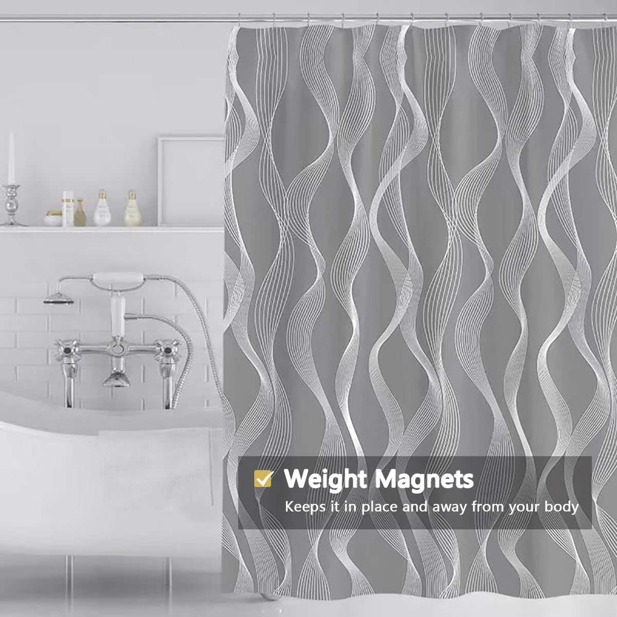 Fabric Shower Curtain Liner, Waterproof Hotel Quality, Bathroom Curtains Rust Resistant Grommets, 72 x 72 Machine Washable (Black) - Colors B