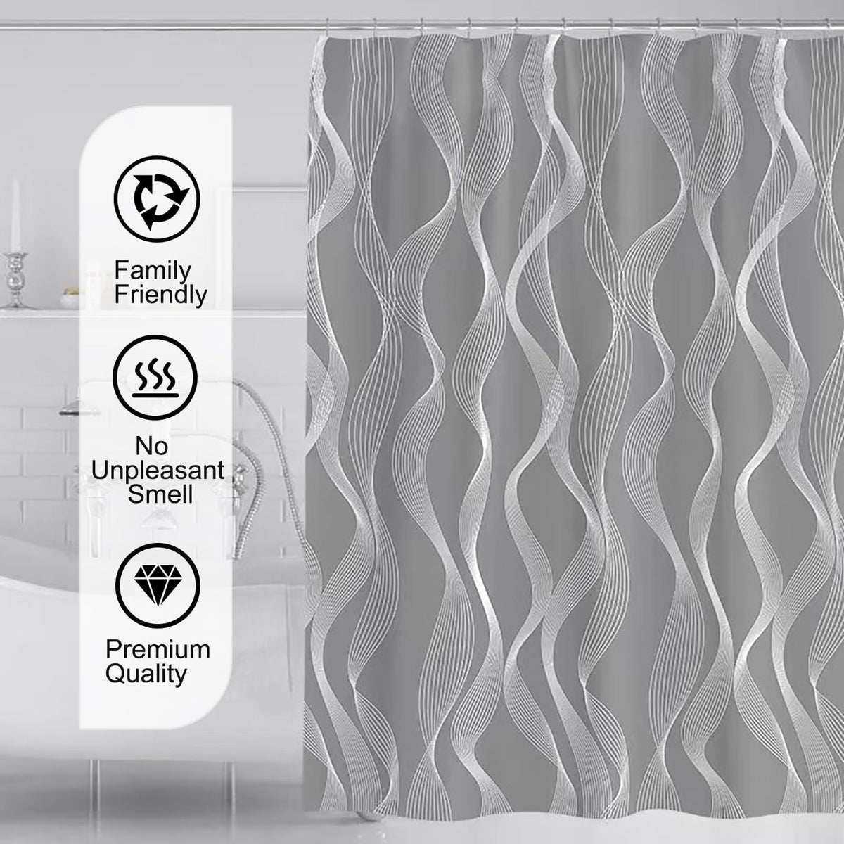 Fabric Shower Curtain Liner, Waterproof Hotel Quality, Bathroom Curtains Rust Resistant Grommets, 72 x 72 Machine Washable (Black) - Colors B