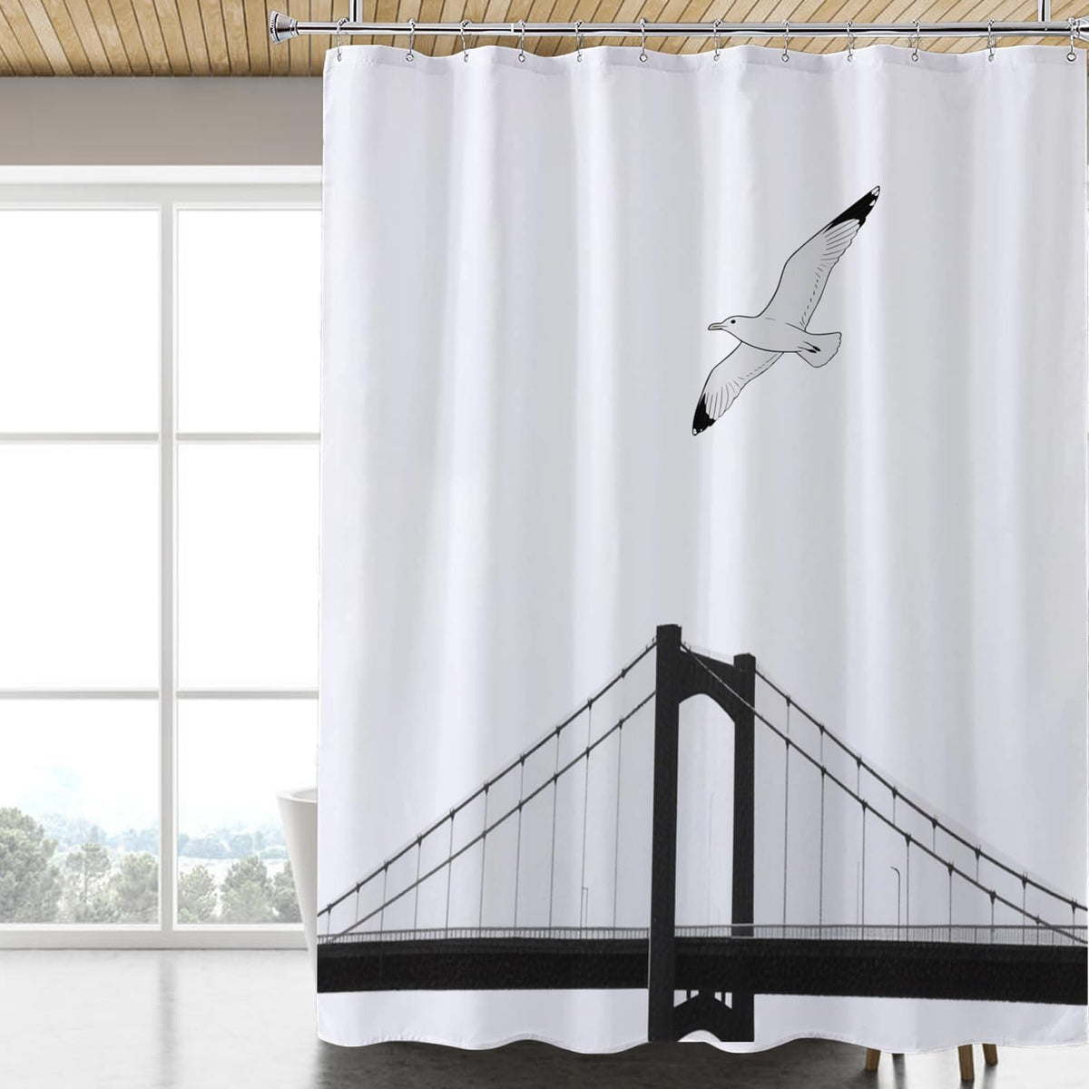 Fabric Shower Curtain Liner, Waterproof Hotel Quality, Bathroom Curtains Rust Resistant Grommets, 72 x 72 Machine Washable (Black) - Colors B