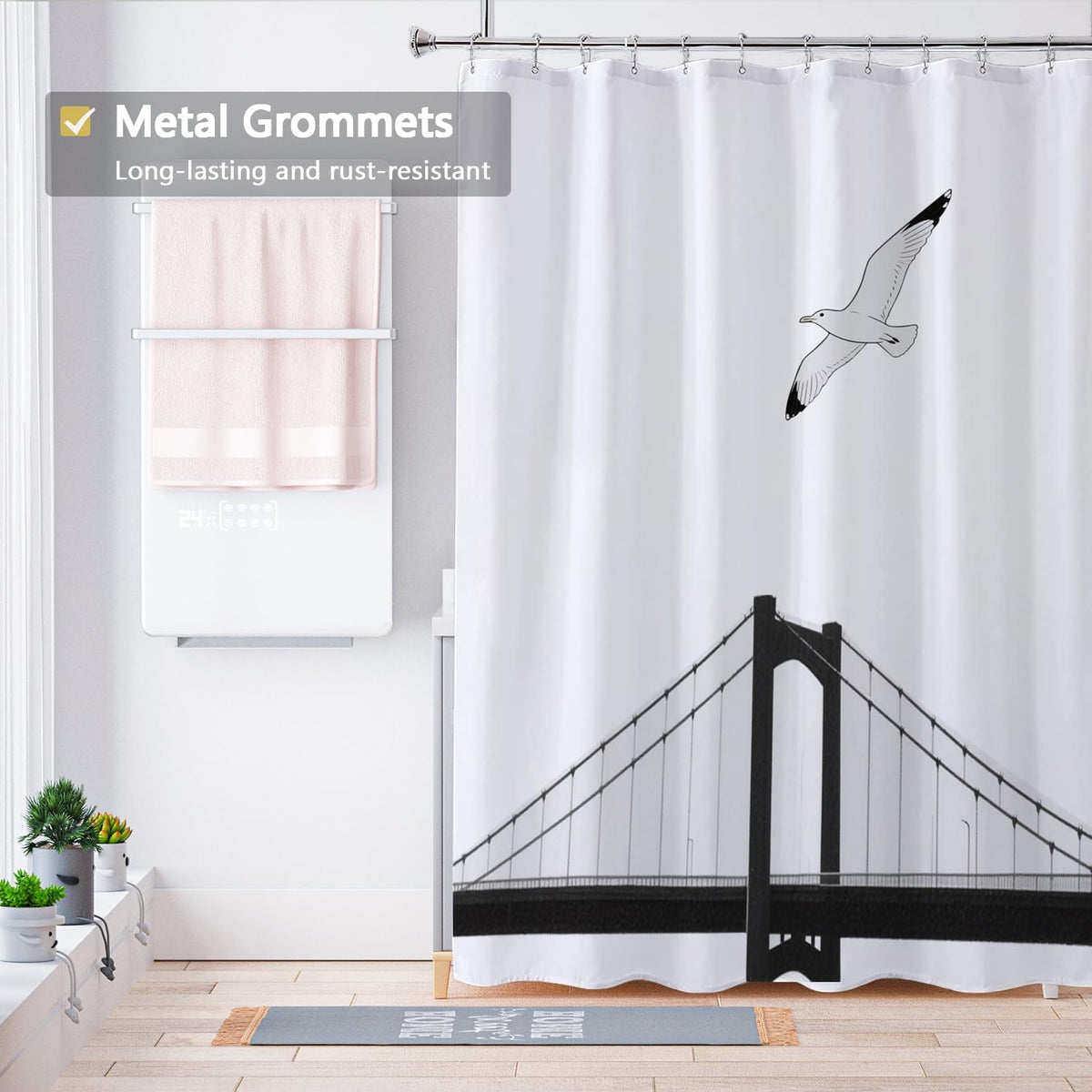 Fabric Shower Curtain Liner, Waterproof Hotel Quality, Bathroom Curtains Rust Resistant Grommets, 72 x 72 Machine Washable (Black) - Colors B