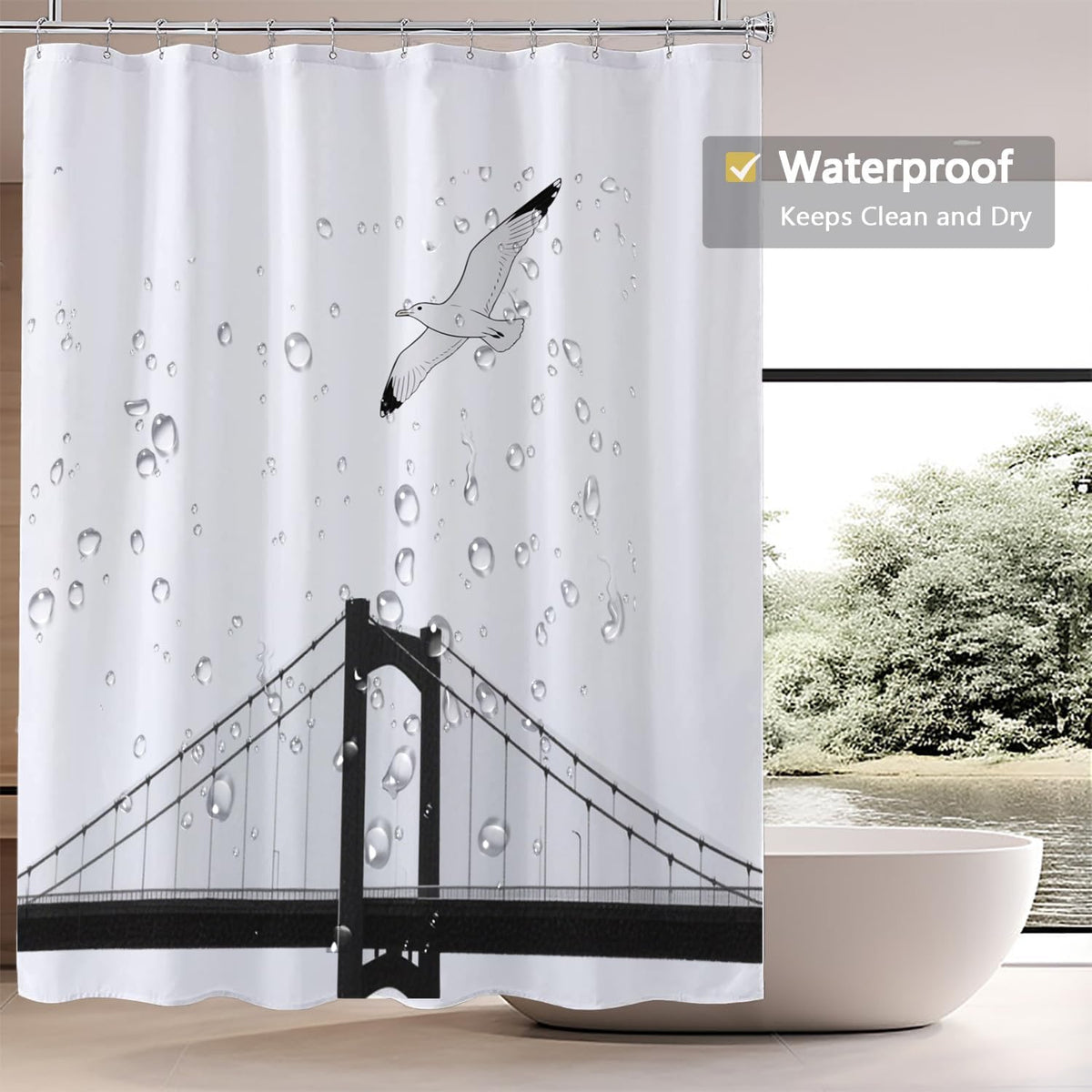 Fabric Shower Curtain Liner, Waterproof Hotel Quality, Bathroom Curtains Rust Resistant Grommets, 72 x 72 Machine Washable (Black) - Colors B