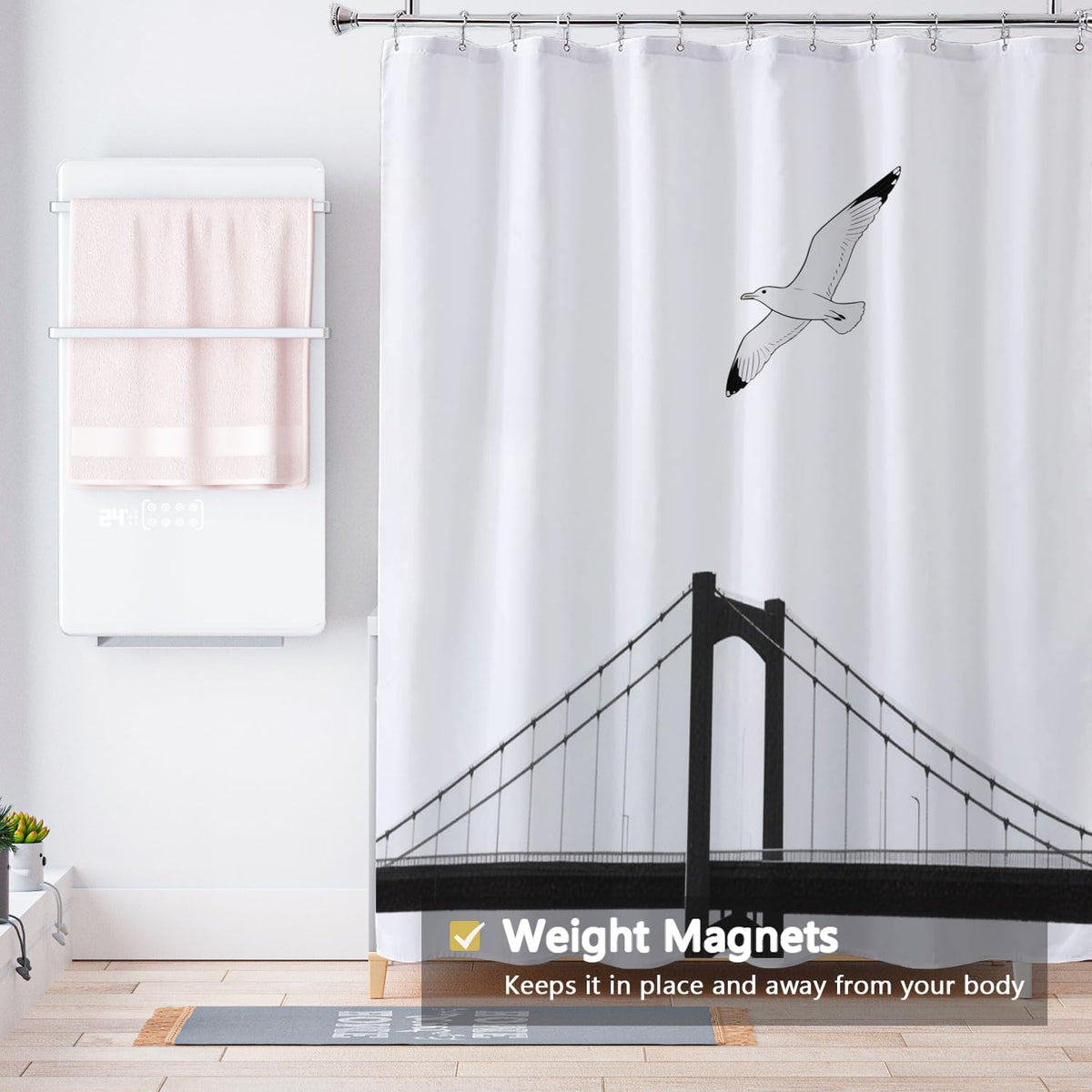 Fabric Shower Curtain Liner, Waterproof Hotel Quality, Bathroom Curtains Rust Resistant Grommets, 72 x 72 Machine Washable (Black) - Colors B